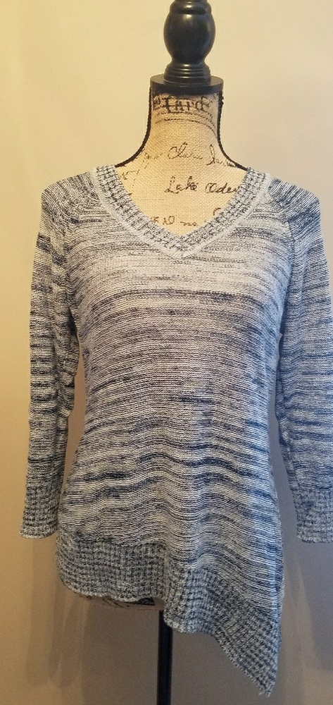 3/4 Sleeve Knit Top with Asymettrical Hemline